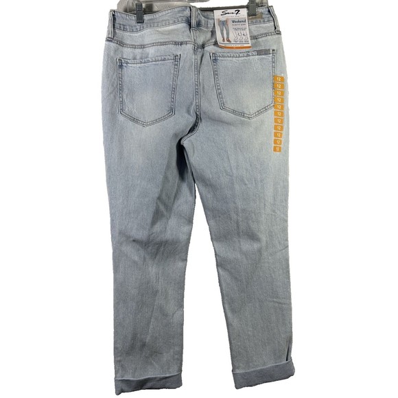 Women Seven 7 Weekend Slim Fit Jean Light Blue Straight Leg Distressed Sz 12 NWT - Picture 6 of 16